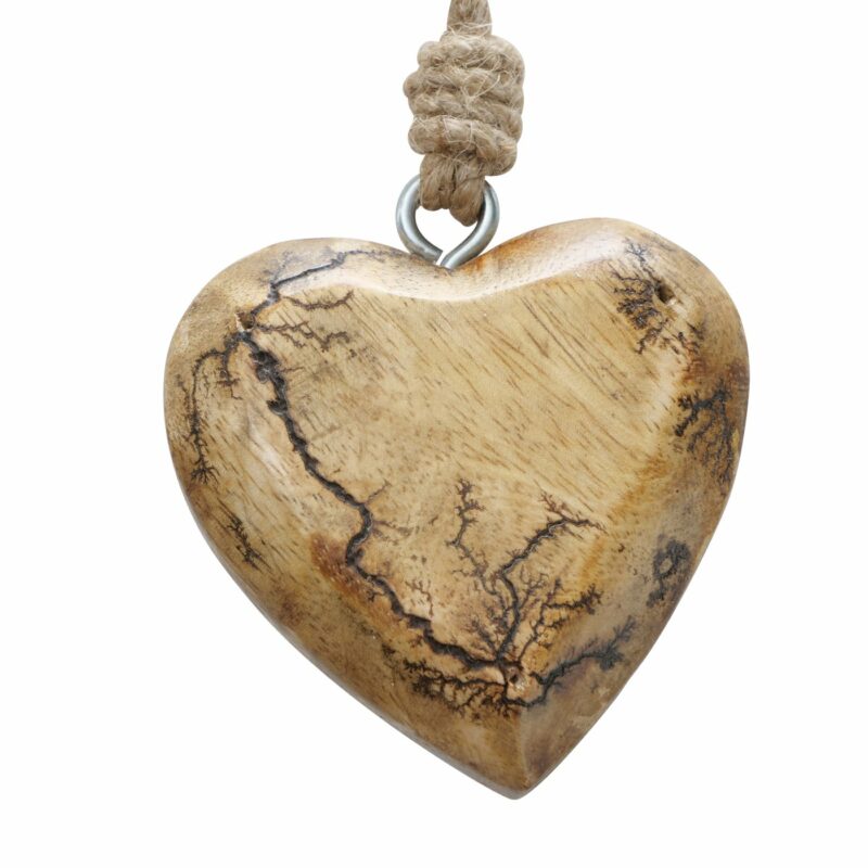 Pendentif Coeur "Percha" en Bois de Manguier Nervuré 10x10cm