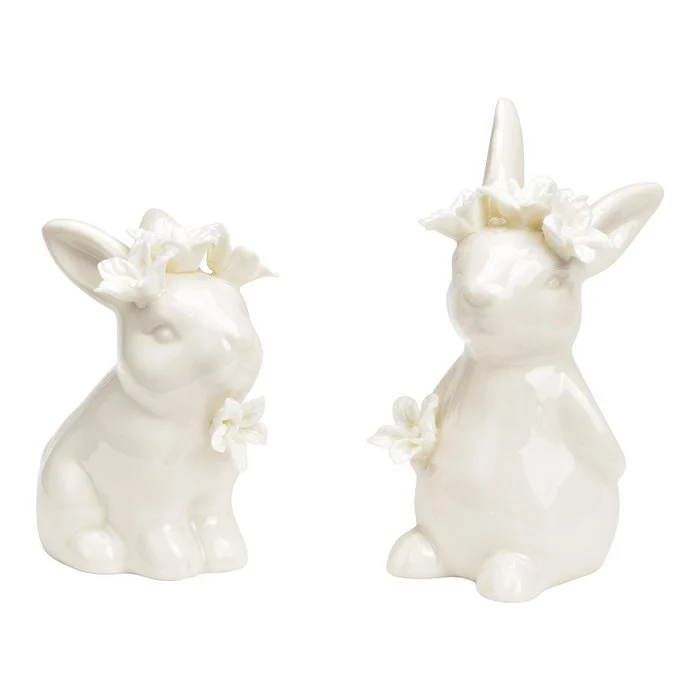 Lapin à Décor Floral en Porcelaine Blanche, 2 Modèles au Choix 5x6x4cm
