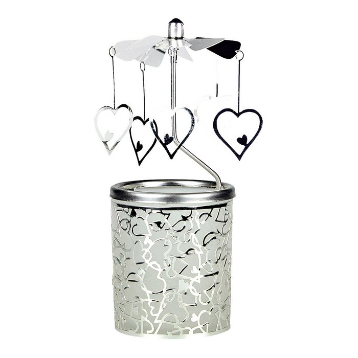 Photophore en Verre avec Coeurs Rotatifs en Métal 6x15cm