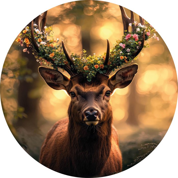Cercle Mural Cerf Fleuri ø30cm