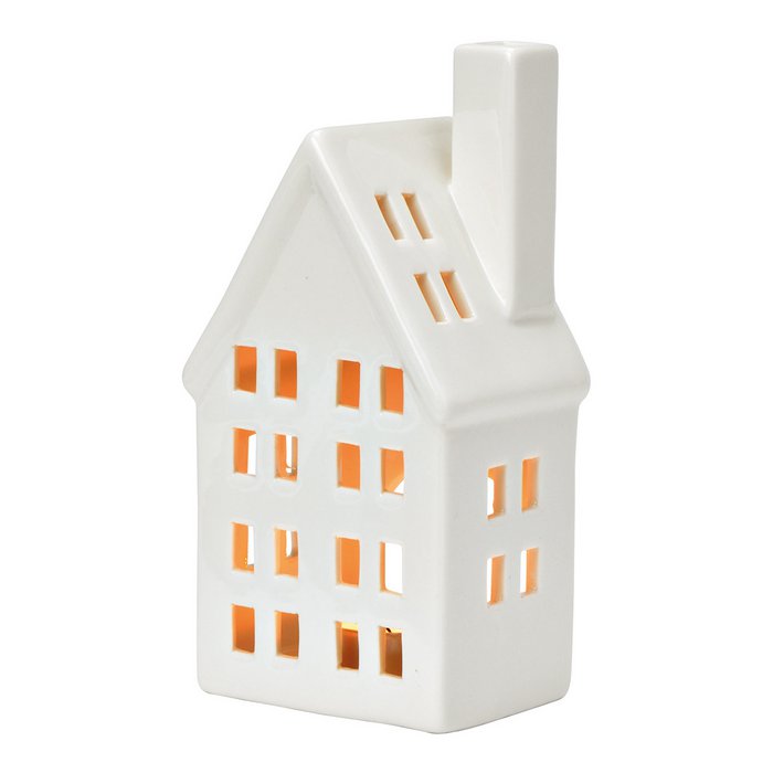 Photophore Maison Blanche en Porcelaine 7x14x5cm