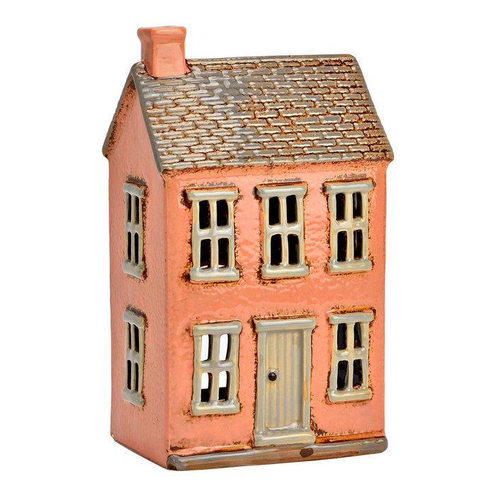 Maison Lanterne en Grès Rose 13x22x8cm