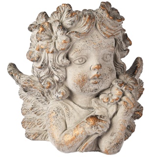 Pot de Fleurs Ange avec Fleurs, Gris Ciment, 21x13x21cm