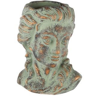 Pot de Fleurs Tête de Fille, Gris/Or, Ciment, 18x13x22cm