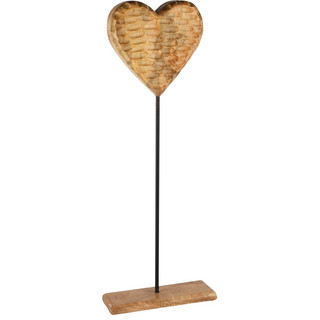 Coeur sur Pied en Bois et Métal Noir 15x10x46cm