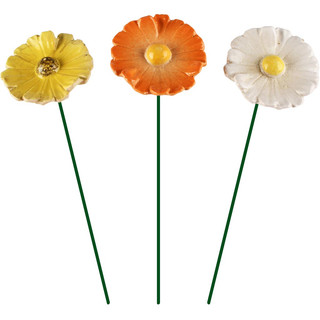 Piquet Fleur en Céramique Jaune, Orange ou Blanc au Choix, 6x6x2cm