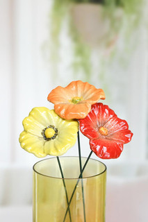 Piquet Fleur en Céramique Jaune, Orange ou Rouge au Choix, 7x7x2cm