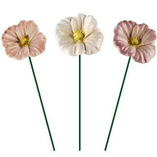 Piquet Fleur en Céramique Rose, Blanche ou Violette au Choix, 7x7x3cm
