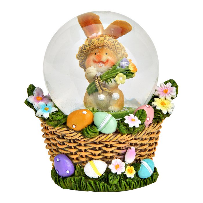 Boule à Neige Lapin et Oeuf de Pâques en Poly/Verre, 4x6x4cm