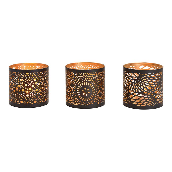 Photophore en Métal Noir et Or, 3 Modèles au Choix 10x11x10cm