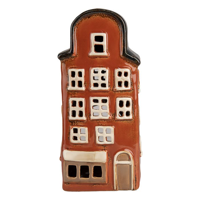 Maison Lanterne en Céramique Rouge 12x9x25 cm