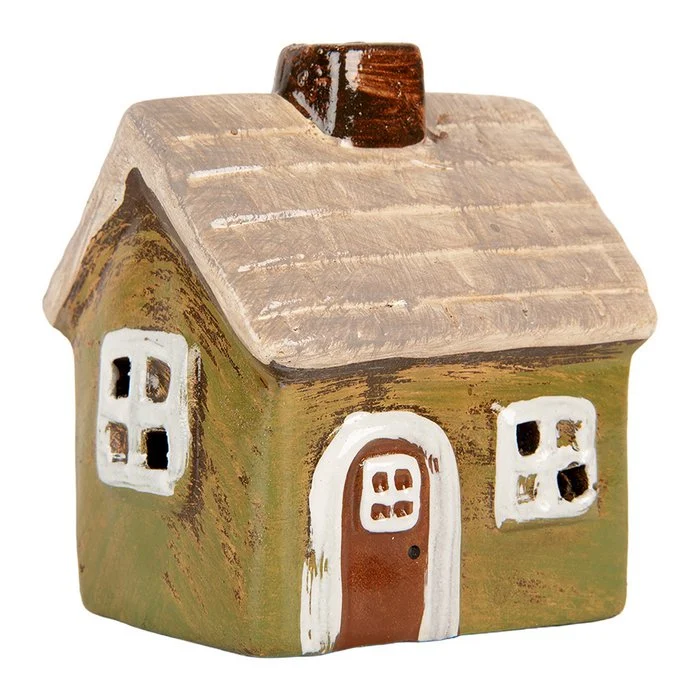 Maison Lanterne en Céramique Verte 8x7x10 cm