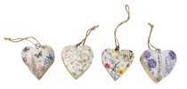 Pendentif Coeur en Bois Décor Floral, 4 Modèles au Choix, 5x5cm