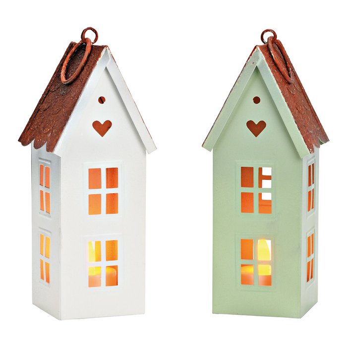 Maison Lanterne en Métal, 2 Modèles au Choix 7x18x7cm