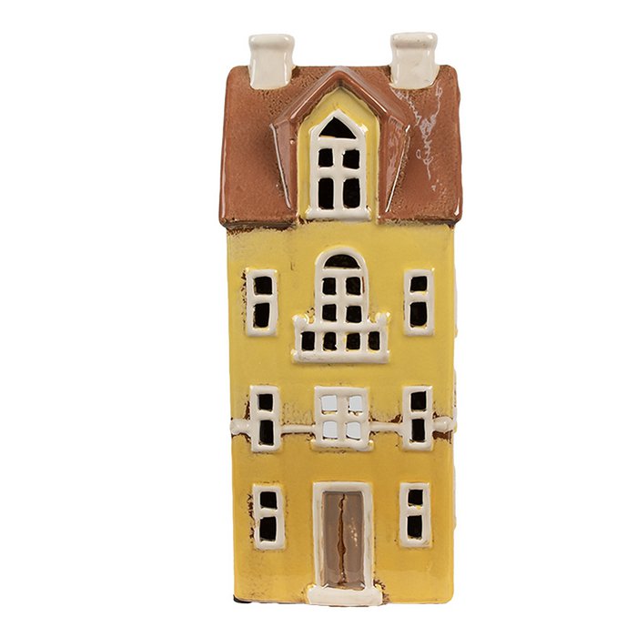 Maison Lanterne en Céramique Jaune et Marron 11x9x25 cm