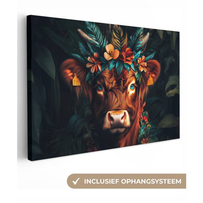 Peinture sur Toile "Highland en Fleurs" 60x40cm