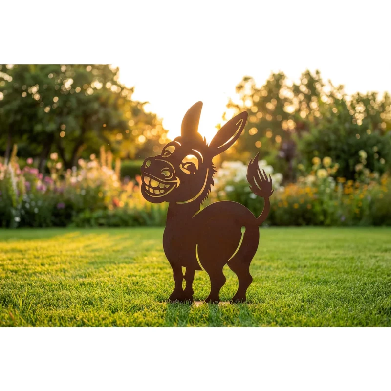 Âne "Murphy" sur Socle en Métal Rouillé 28xH.38cm