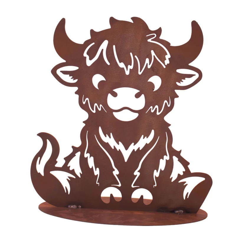 Highland "Emil" sur Socle en Métal Rouillé 32xH.34cm