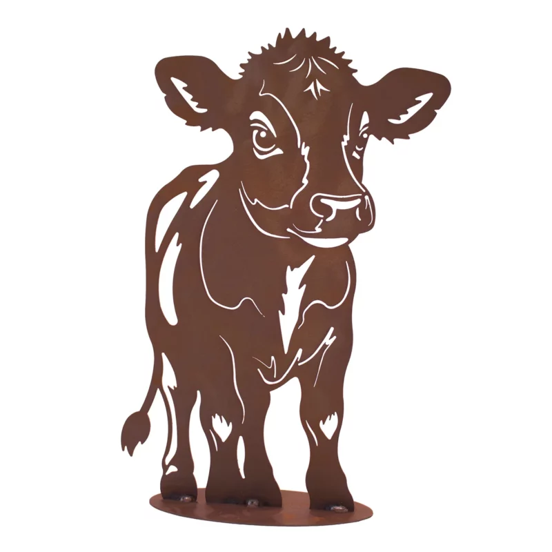Vache "Fiona" sur Socle en Métal Rouillé 28xH.42cm