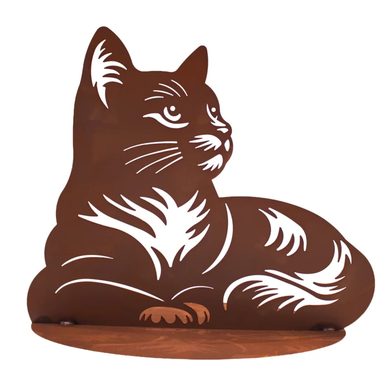 Chat "Nala" sur Socle en Métal Rouillé 44xH.37cm