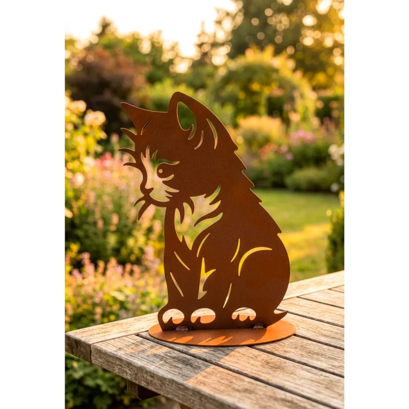 Chaton sur Socle en Métal Rouillé 15,5xH.22cm