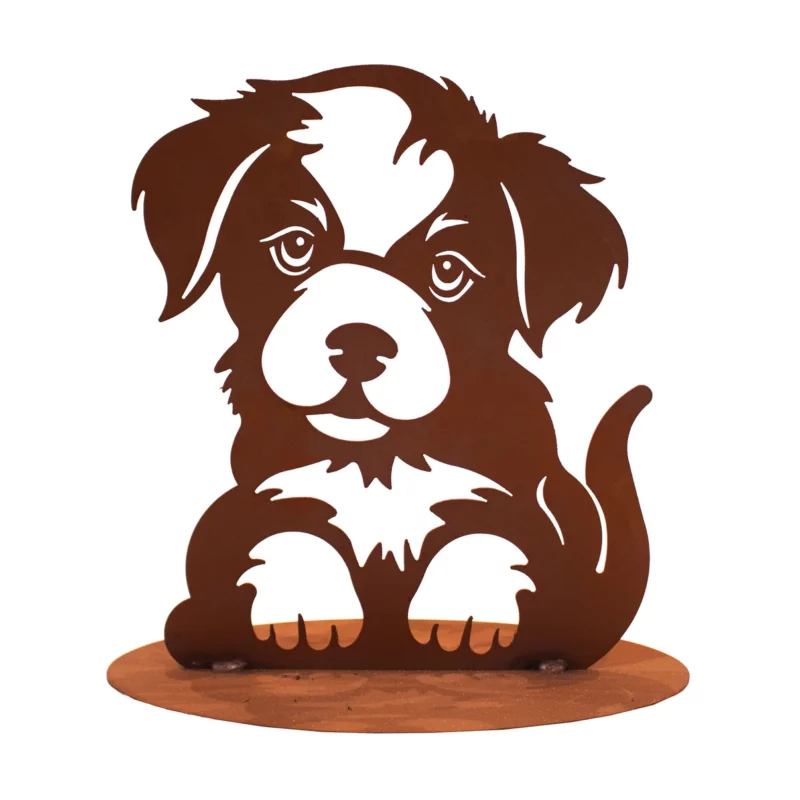 Chiot "Sam" sur Socle en Métal Rouillé 26xH.30cm
