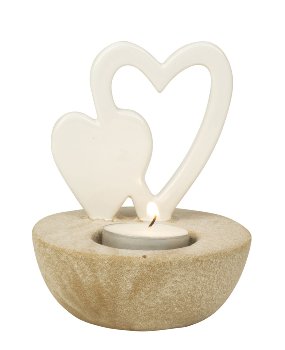 Bougeoir Double Coeur blanc en Porcelaine ø9,7xH.11,7cm