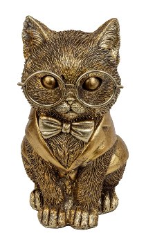 Chat en Polyrésine Dorée avec Lunettes 9x16,5cm