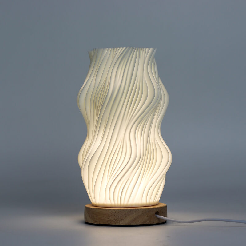Lampe "Star Twisted" Impression 3D, USB(C) 3 Modes, sur Socle en Bois 21x10x10cm