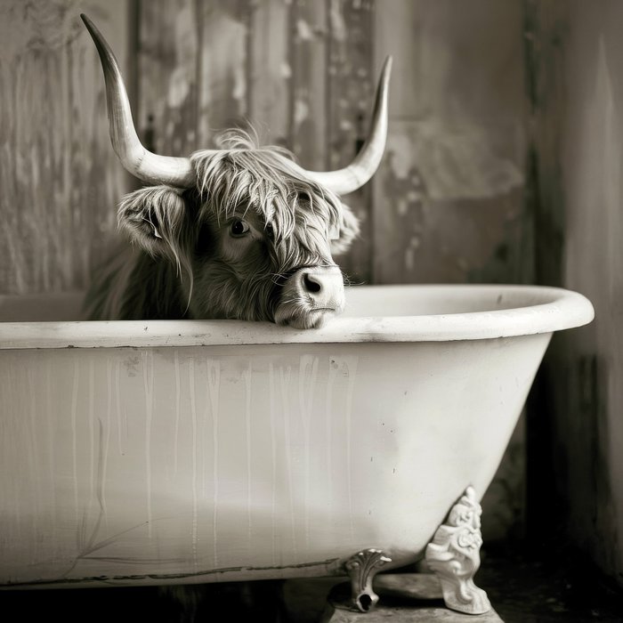 Toile Imprimée "Highland dans la Baignoire" 35x35cm