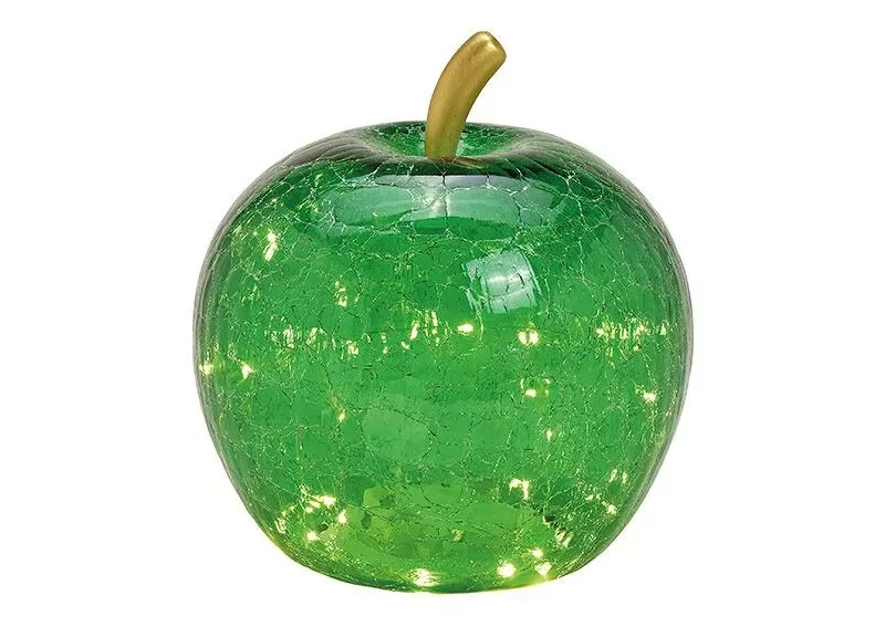 Pomme avec 30 LED et Minuterie en Verre Vert Foncé 22x24x22cm