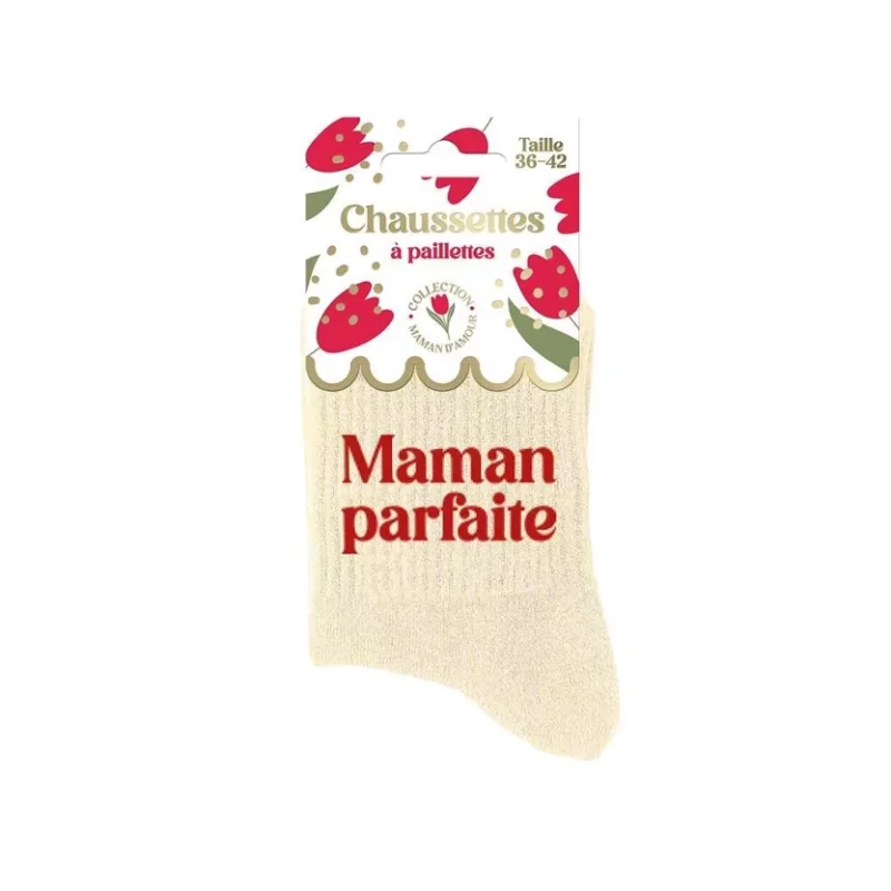 Chaussettes paillettes "Maman Parfaite" 36-42
