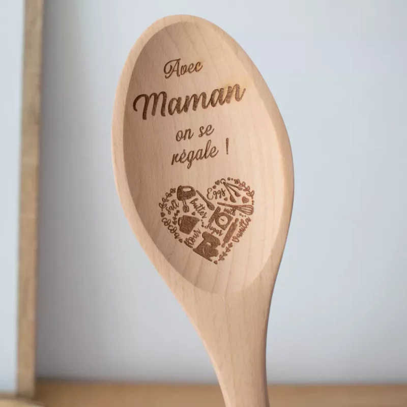 Cuillère en Bois de Hêtre "Avec Maman on se Régale"