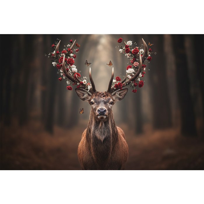 Toile Imprimée "Cerf en Fleurs" 60x90cm