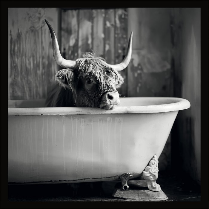 Tableau Encadré "Highland dans la Baignoire" 35x35cm