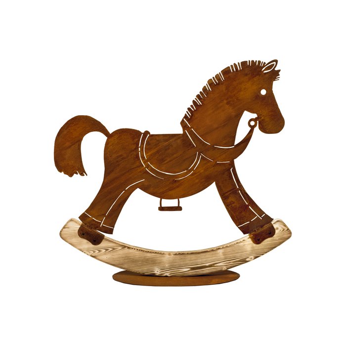 Cheval à Bascule en Bois et Métal Rouillé sur Socle 70xH.60cm
