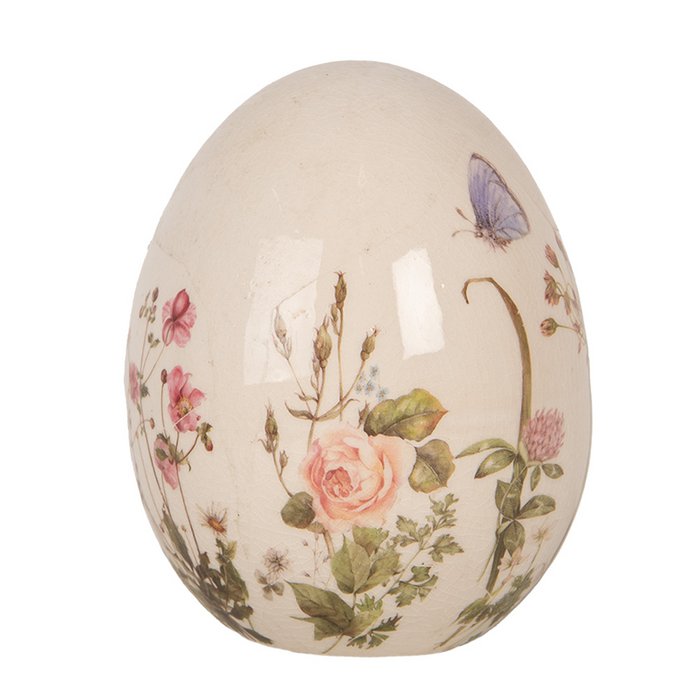 Oeuf ø10x12 cm en Céramique Beige Floral