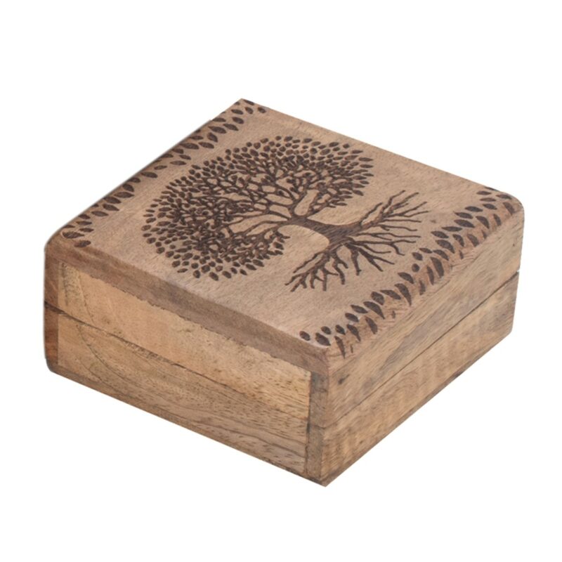 Boîte Arbre de Vie en Bois de Manguier 10x10x5cm