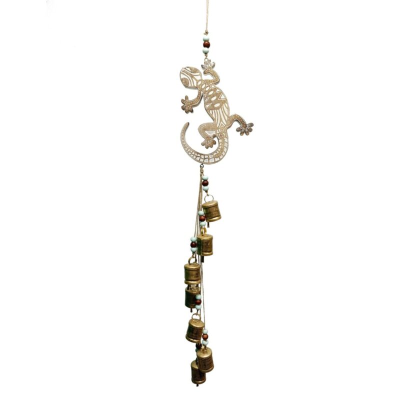 Pendentif Carillon Lézard en Bois et Métal 16,5x4x80cm