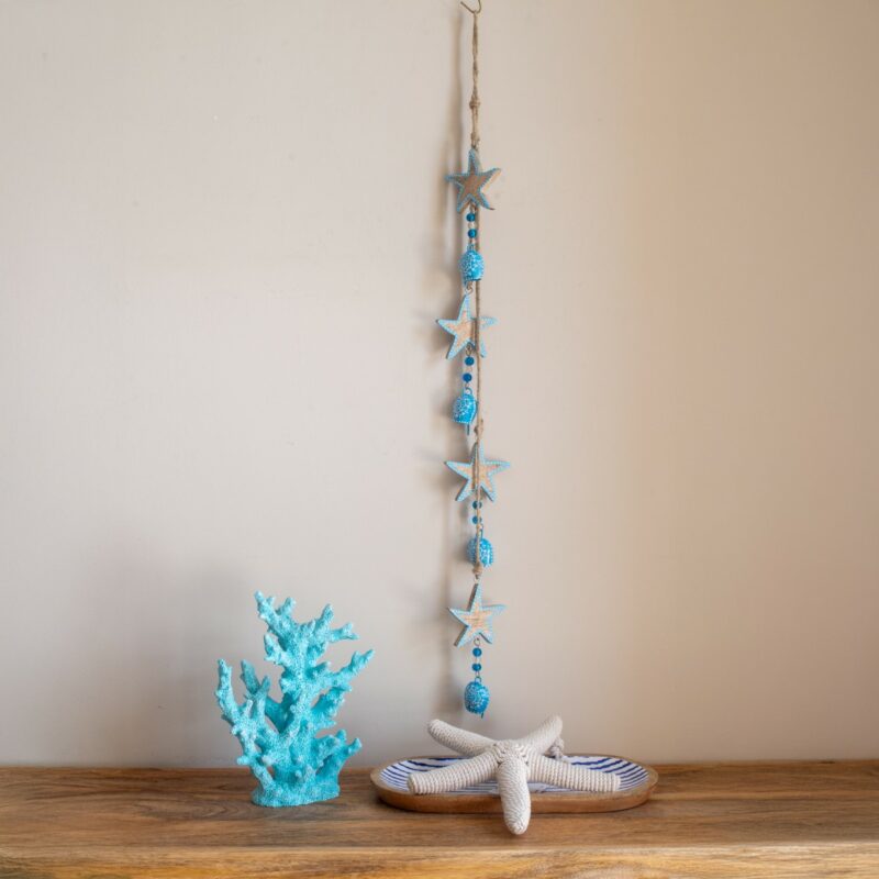 Pendentif Etoiles de Mer en Bois et Métal 8x2x82cm