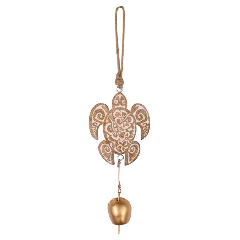 Pendentif Tortue avec Cloche en Bois et Métal 8,5x3x28cm