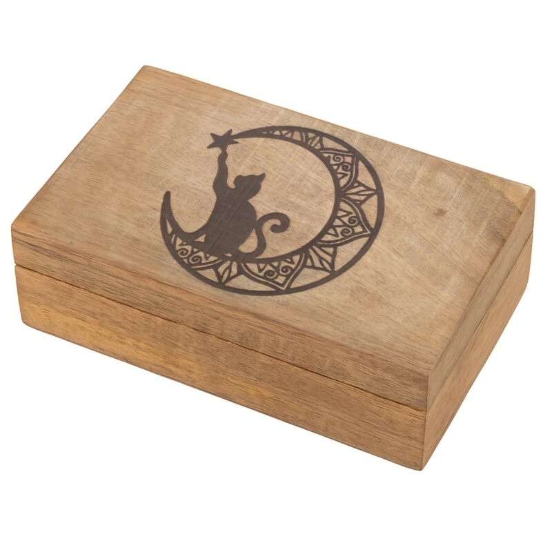 Boîte Chat en Bois de Manguier 18x10x4,5cm