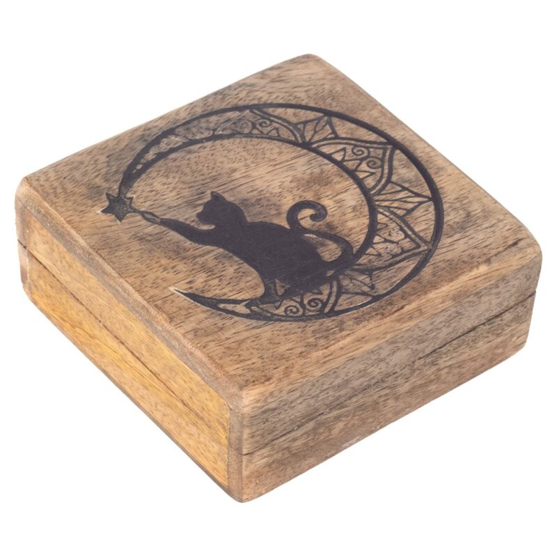 Boîte Chat en Bois de Manguier 10x10x4,5cm