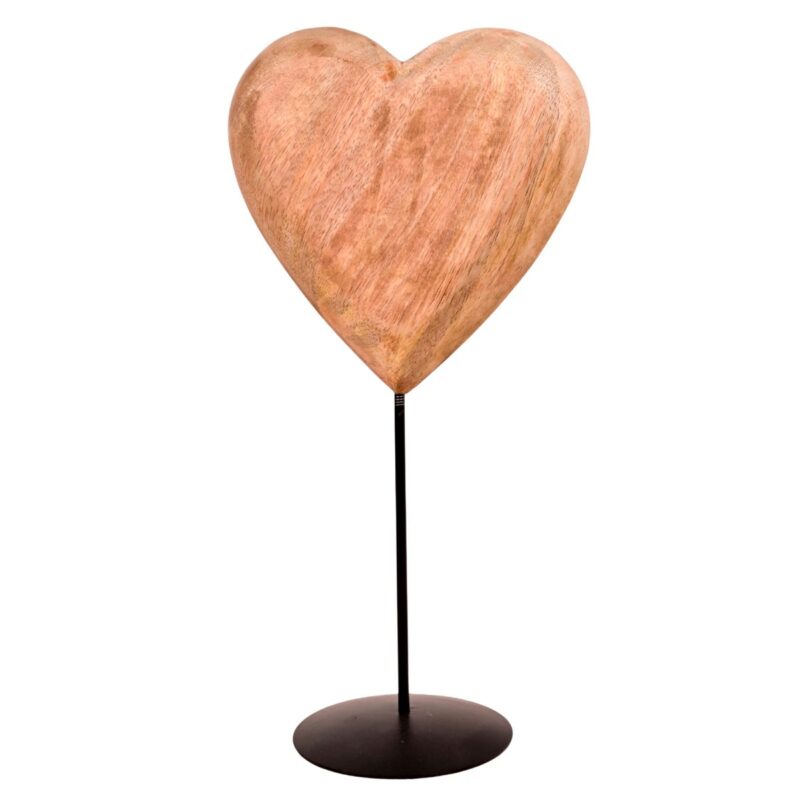 Coeur en Bois sur Pied et Socle en Métal 17,5x10x33cm