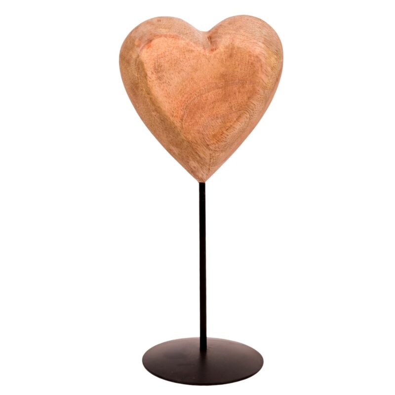 Coeur en Bois sur Pied et Socle en Métal 13x8,5x25cm