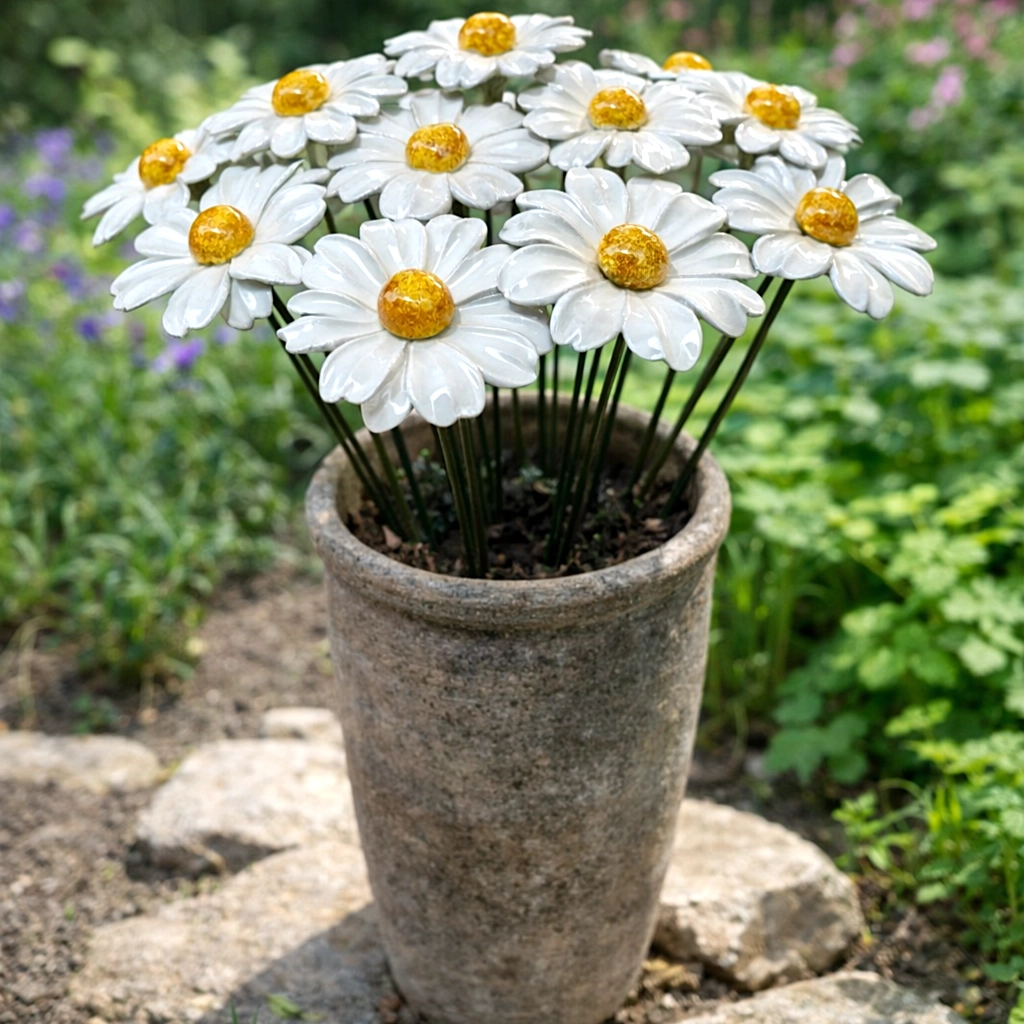 Marguerite Blanche en Céramique ø6-7cm sur Tige 29cm – Image 2