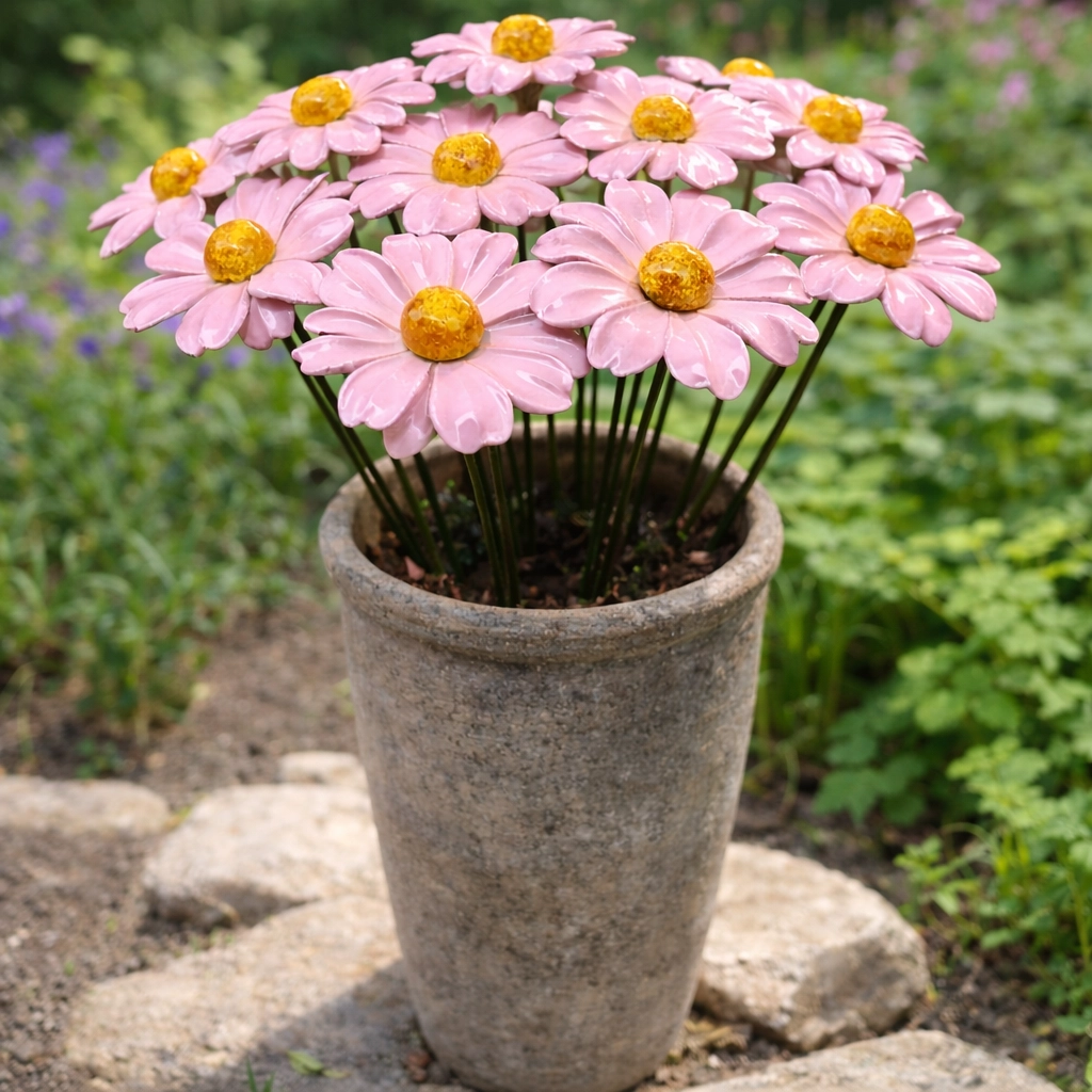 Marguerite Rose en Céramique ø6-7cm sur Tige 29cm – Image 2