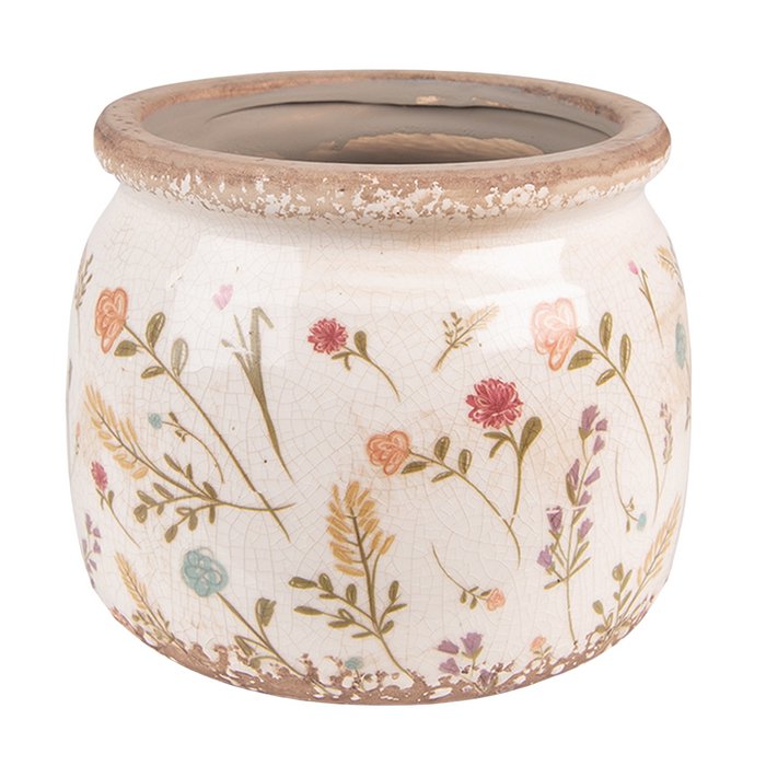 Pot de Fleurs Ø 15x13 cm en Céramique Rose Beige Floral