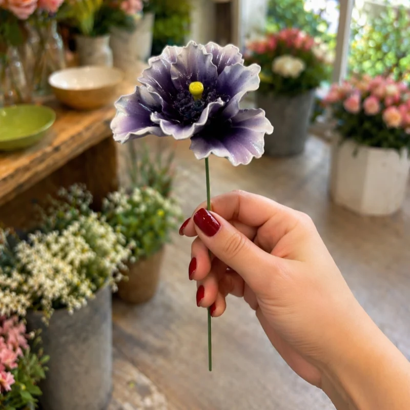 Coquelicot d'Orient Violet en Céramique ø6-7cm sur Tige 29cm