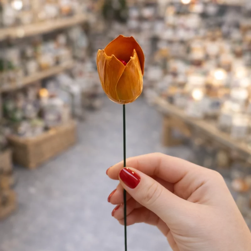 Tulipe Orange en Céramique ø6-7cm sur Tige 29cm